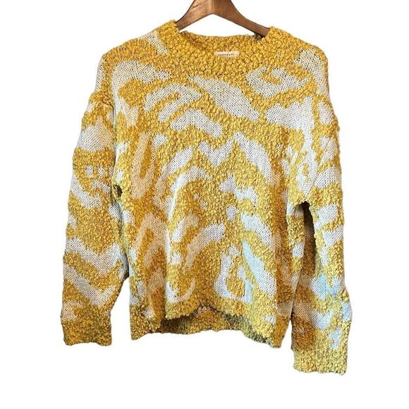 Anthropologie Saturday Sunday Sweater Knit Yellow White Chevron Pullover - Picture 1 of 6